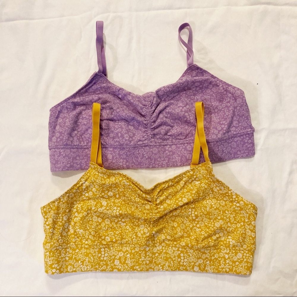 NWOT Duluth Trading Company 2 Floral Bras SZ L Gold & Lavender